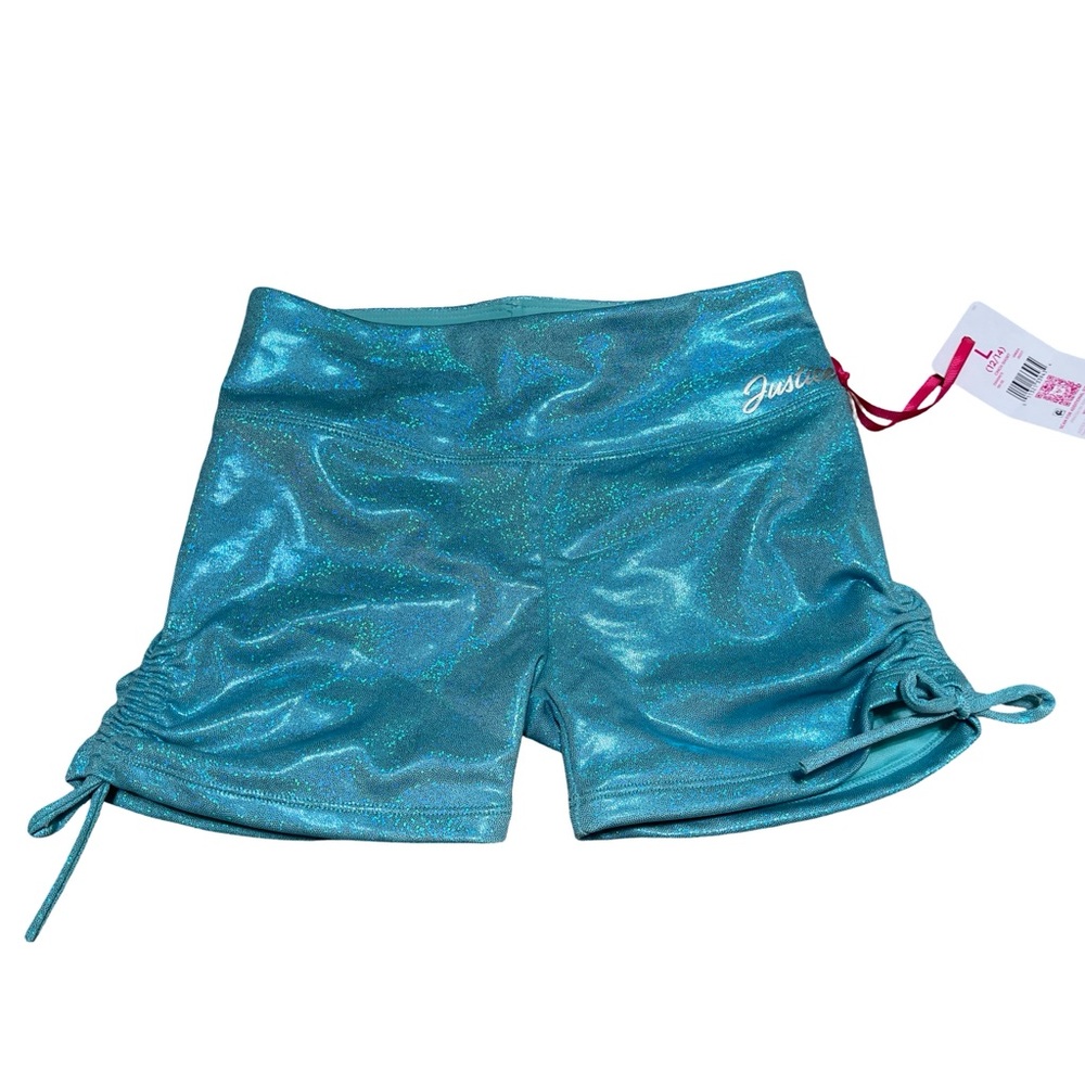 Justice Blue Shimmer Shorts with Adjustable Ties